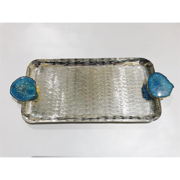 Blue Agate Silver plated Rectangular Tray
