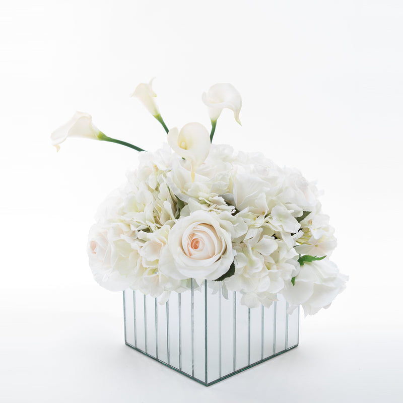 Flowers on Large Mirror Pedestals - White