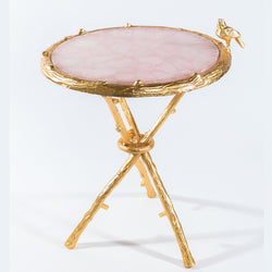Pink Quartz w/ Gold Bird Round Table