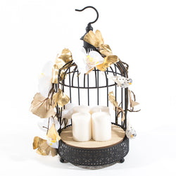 Small size Black Bird Cage with Orchids & Gold Petals -