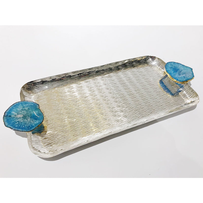 Blue Agate Silver plated Rectangular Tray