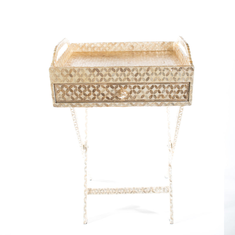 CAPIZ SHELL TEA CHEST W/STAND HONEYCOMB WHITE - LARGE