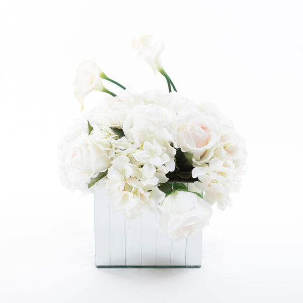 Flowers on Large Mirror Pedestals - White