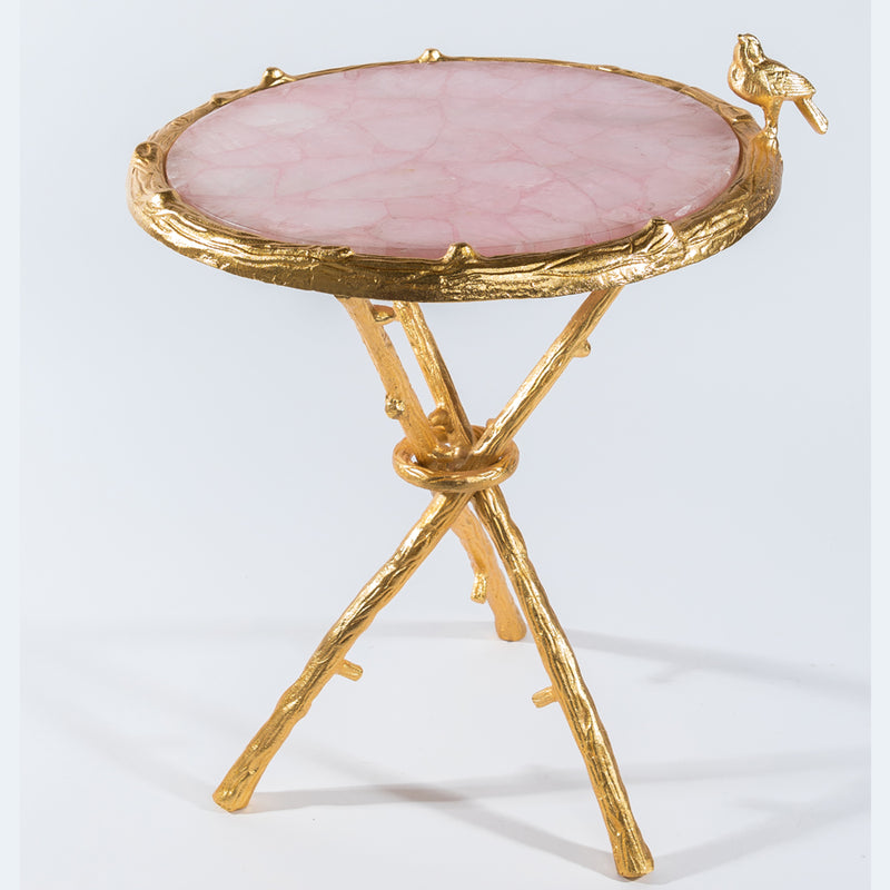 Pink Quartz w/ Gold Bird Round Table