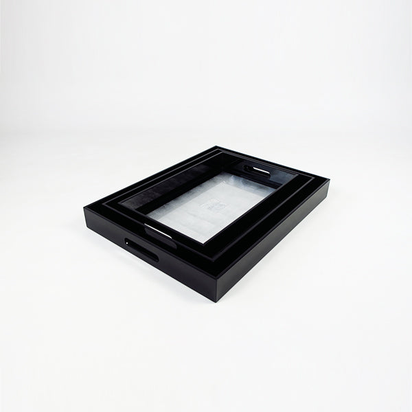 High Gloss Lacquered Serving Tray Black, Silver & Eggshell (set of 3 LMS)