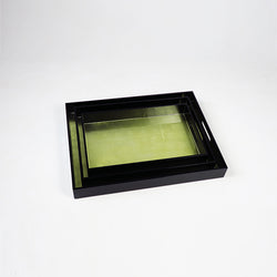 High Gloss Lacquered Serving Tray Champagne Base & Black (set of 3 LMS)