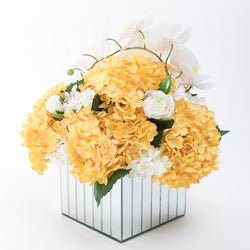 Yellow Hydrangea Flowers in a Large Mirror Pedestals