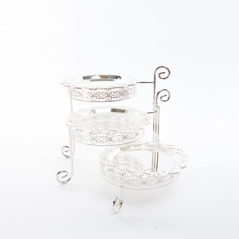 Foldable 3 Tiered Cake Tray - Silver Plated