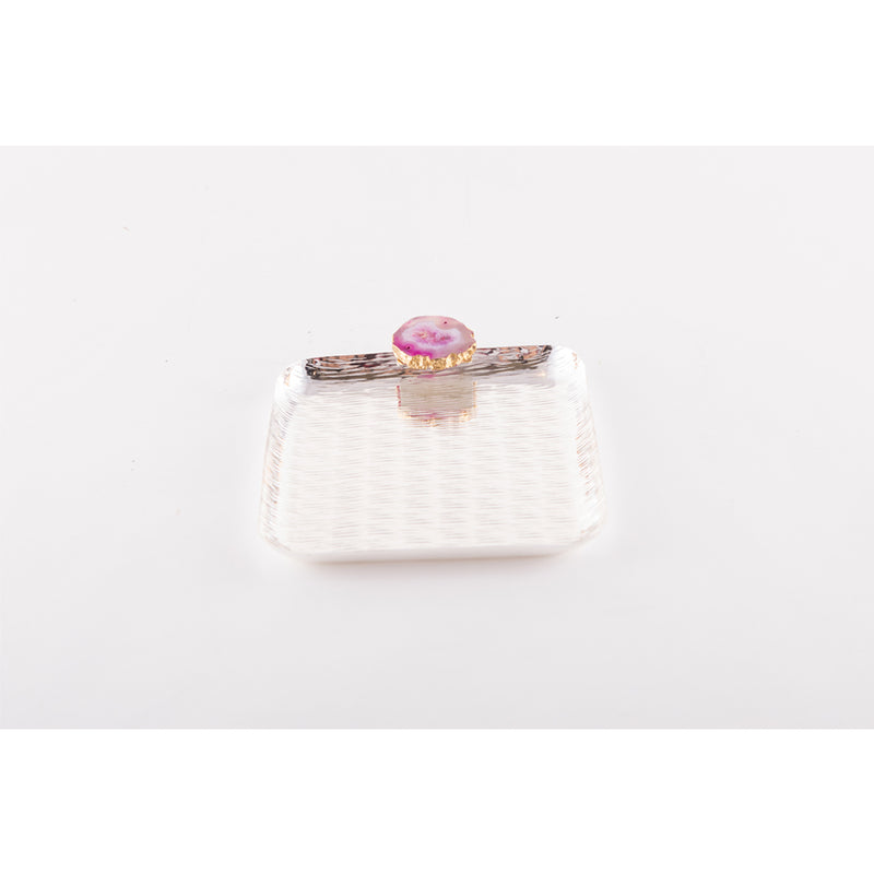 Pink Agate Silver plated large Square Tray