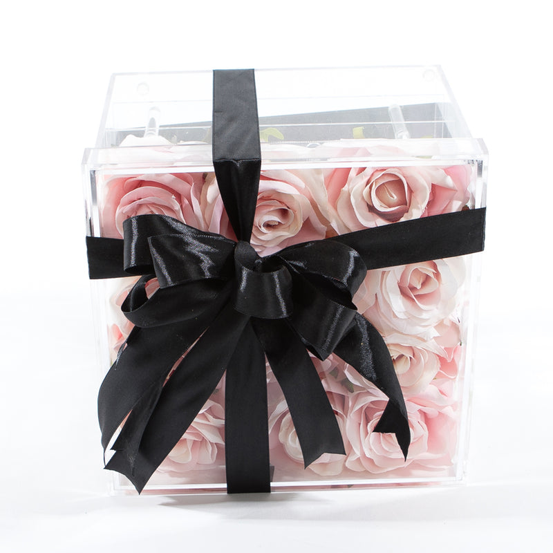 16 Stalks Of Roses In Acrylic Box - Pink