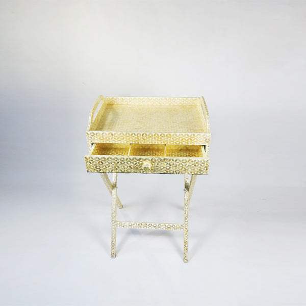 CAPIZ SHELL TEA CHEST W/STAND FLOWER WHITE - LARGE