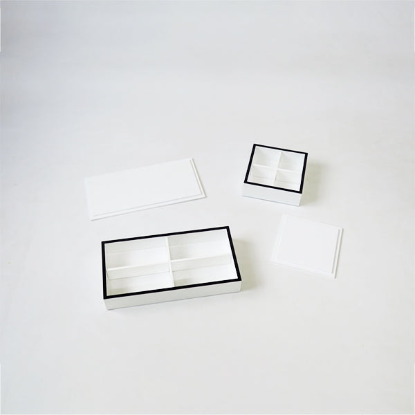 Stationary Set of 4 Combo Trays & Boxes White w/Black Border