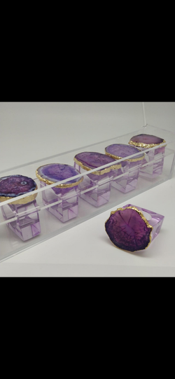 New Purple Agate stone acrilique napkin holders -set of 6