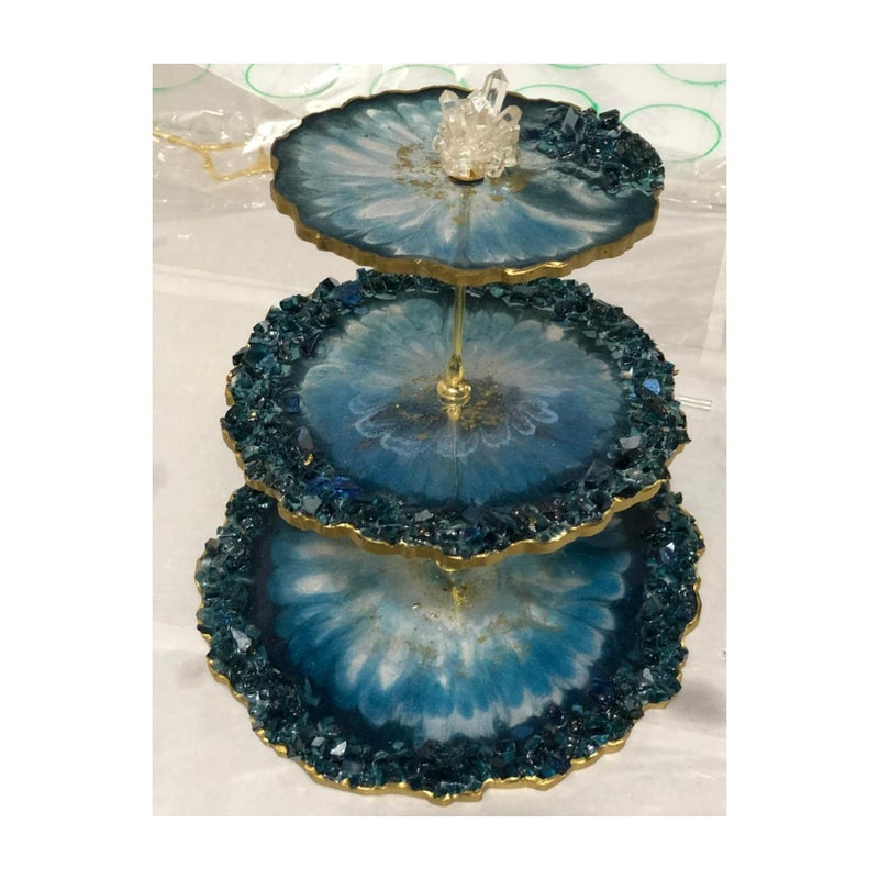 Resin 3 Tier Dessert Stand with crystal BLUE
