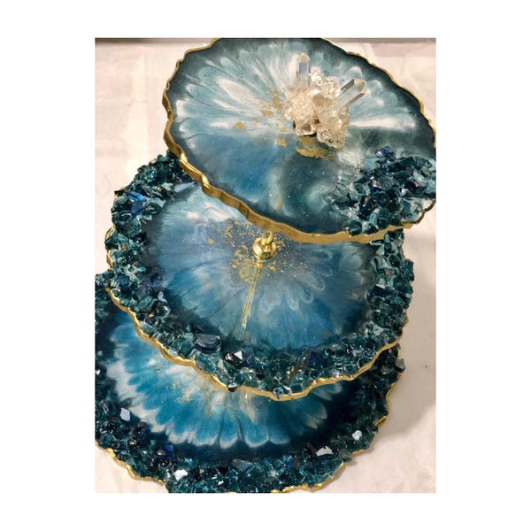 Resin 3 Tier Dessert Stand with crystal BLUE