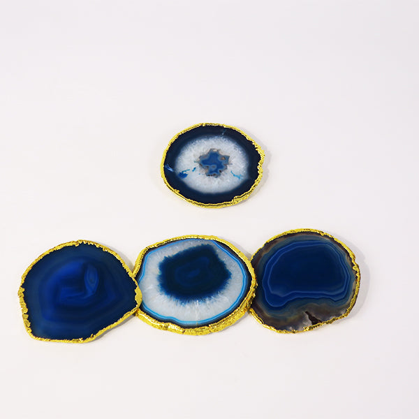 Blue Agate Coaster w/ gold rim (set of 4)