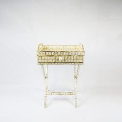 CAPIZ SHELL TEA CHEST W/STAND SQUARE WHITE - LARGE