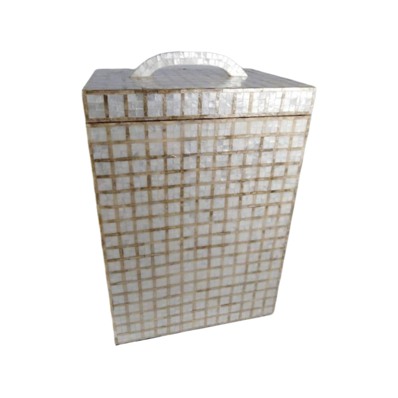 Capiz Laundry Bin w/handle cover- Square White (LARGE)