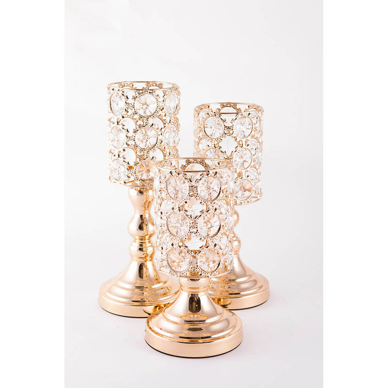 Candle Stand - Gold Circle with Round crystal