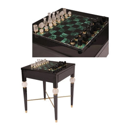 Semi precious malachite chess table