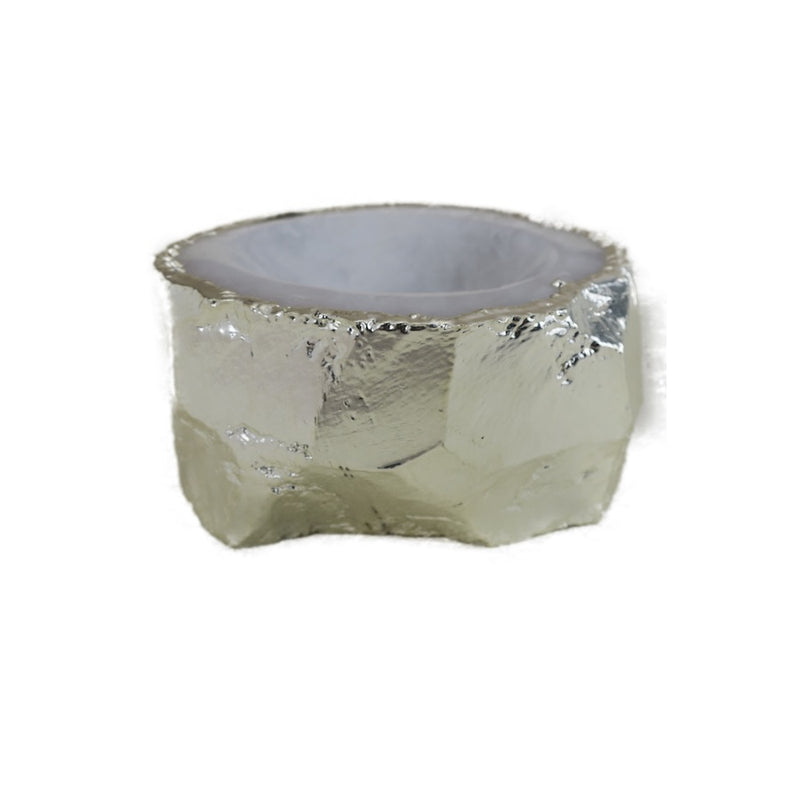 White Quartz Ashtray w/electroplated silver rim